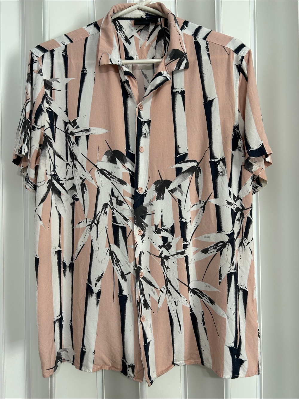 ASOS DESIGN Dusty Pink/Light Coral  Bamboo Print Short Sleeve Shirt - Size L